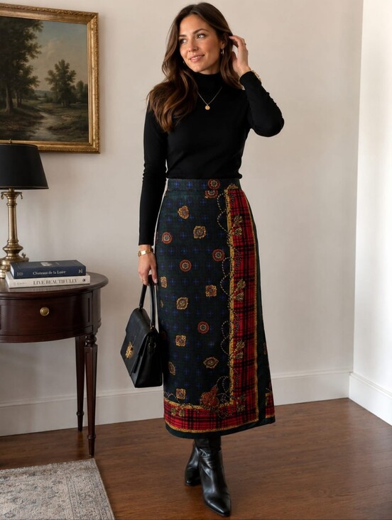 Talbots Dresses & Skirts - Vintage Talbots 100% Silk Paisley Plaid baroque Skirt Size 8 – Classic .midi